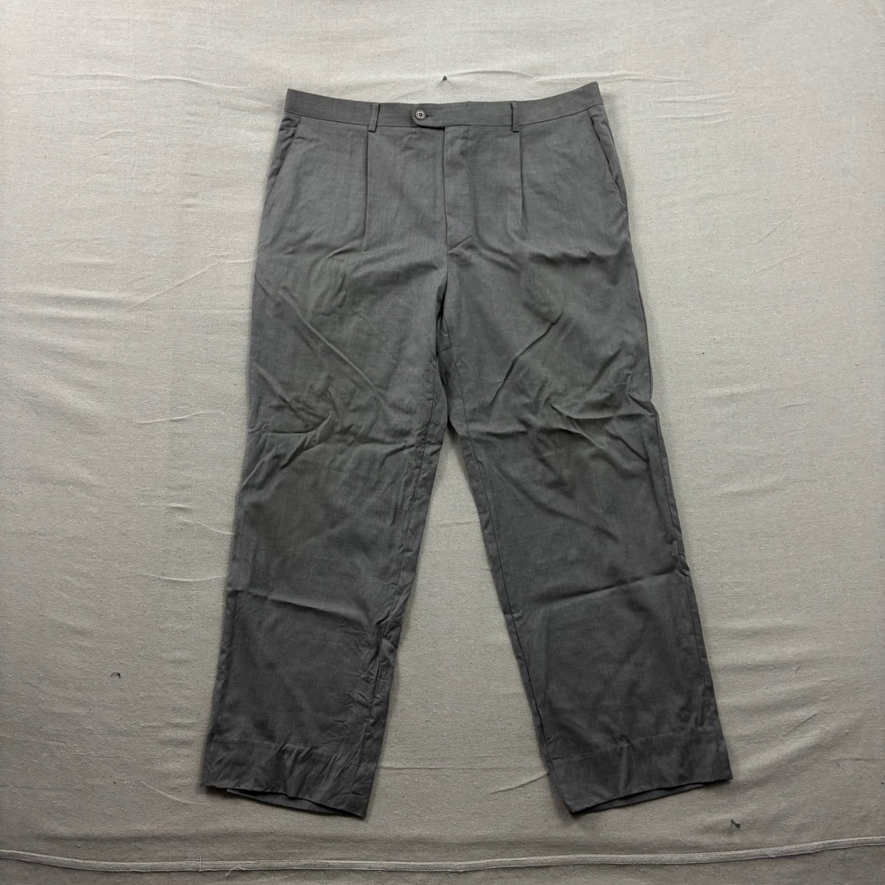 Zanella Saks‎ Fifth Avenue Dress Pants Mens 34 Gray Pleated Straight Leg Italy